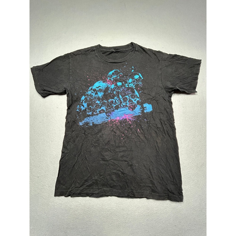 Unbranded Skulls Graphic T-Shirt Cotton Black Blue Pink Size M Mens